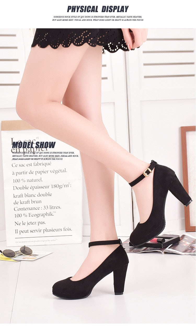 Lilywhite - Women's Fashion Pumps Sweet Thick High Heels - DarkAcademic
