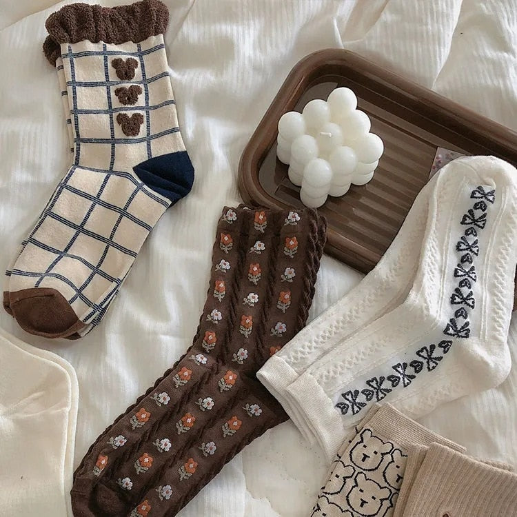 Cute cream color socks with animal prints