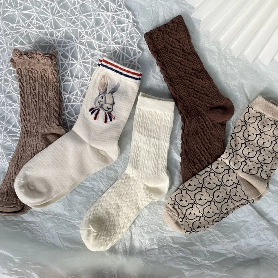 Cute cream color socks with animal prints