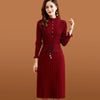 Load image into Gallery viewer, Timeria - Pleated Knitted Dress Fake Two Piece, Ruffle Long Sleeve Slim Sweater Style