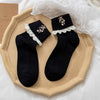 Cute Socks Lolita Lace Frilly Ruffle Socks, Flower Embroidery