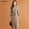 Load image into Gallery viewer, Timeria - Pleated Knitted Dress Fake Two Piece, Ruffle Long Sleeve Slim Sweater Style