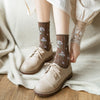 Floral Print Womens Socks Vintage Streetwear Cute Cotton Crew Socks