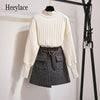 Cotton - Sweet Knitted Puff Sleeve Sweater With Mini-Skirt - TheDarkAcademic