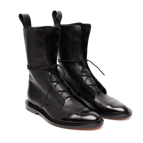 Heather - Patent Leather British Style Flat Boots - DarkAcademic