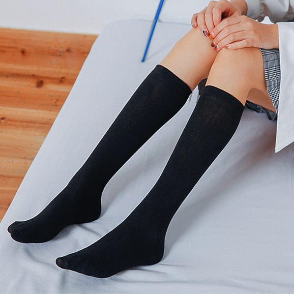 Vera - Thigh High Cotton Stripped Stockings - DarkAcademic