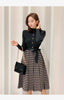 Darling - Autumn Knitted Lace-Up Bow Patchwork Dress - TheDarkAcademic