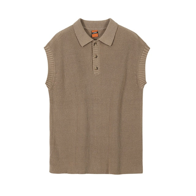 Author - Loose Short Sleeve Button-Up Knitted Vest - DarkAcademic