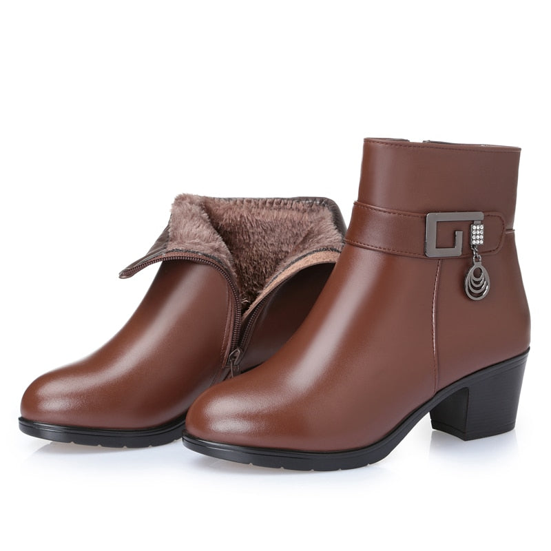 Lydia - Genuine Leather Warm Boots - DarkAcademic