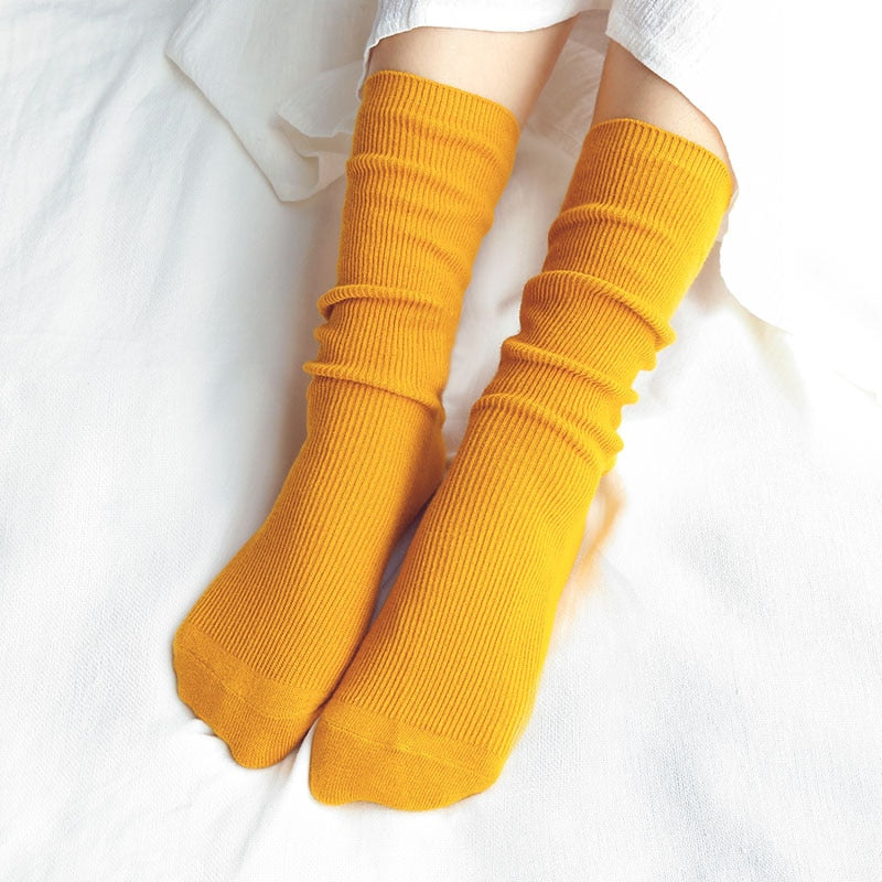 Hazel - Warm Loose Solid Color Elegant And Cute Socks - DarkAcademic