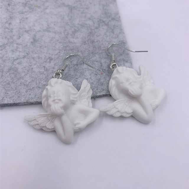 Valentine - Cute Cupid Angel Pendant Drop Earrings - DarkAcademic