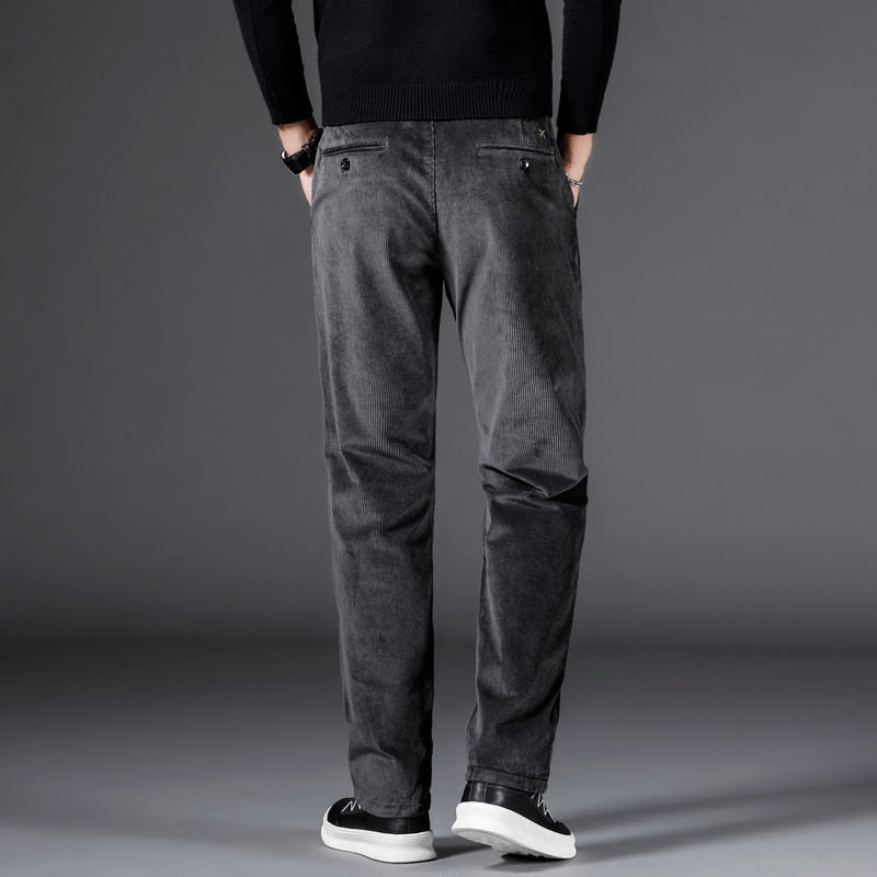 William - Corduroy Comfortable Cotton Men's Classic Embroidery Trousers Pants - DarkAcademic