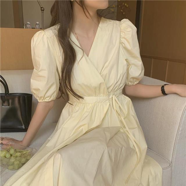 Ellena - Yellow Dress Summer Puff-sleeve - DarkAcademic