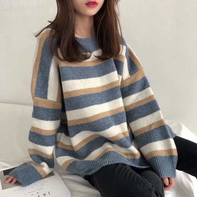 Elenora - Women's sweater stripe casual Top - TheDarkAcademic