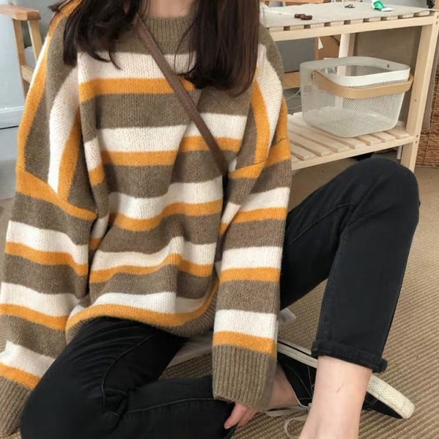 Elenora - Women's sweater stripe casual Top - TheDarkAcademic