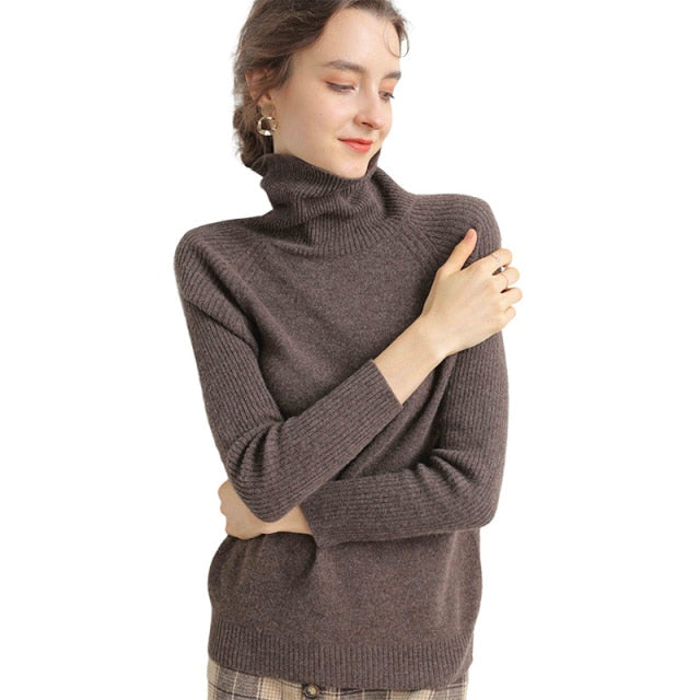 Merino - Cashmere Wool Turtleneck Sweater With Long Sleeves - TheDarkAcademic